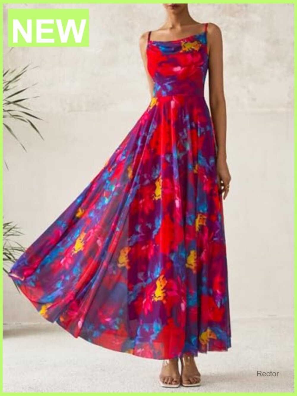 Elegant Floral Maxi Dress Spaghetti Strap Cowl Neck A-Line Summer Party - Picture 4 of 7